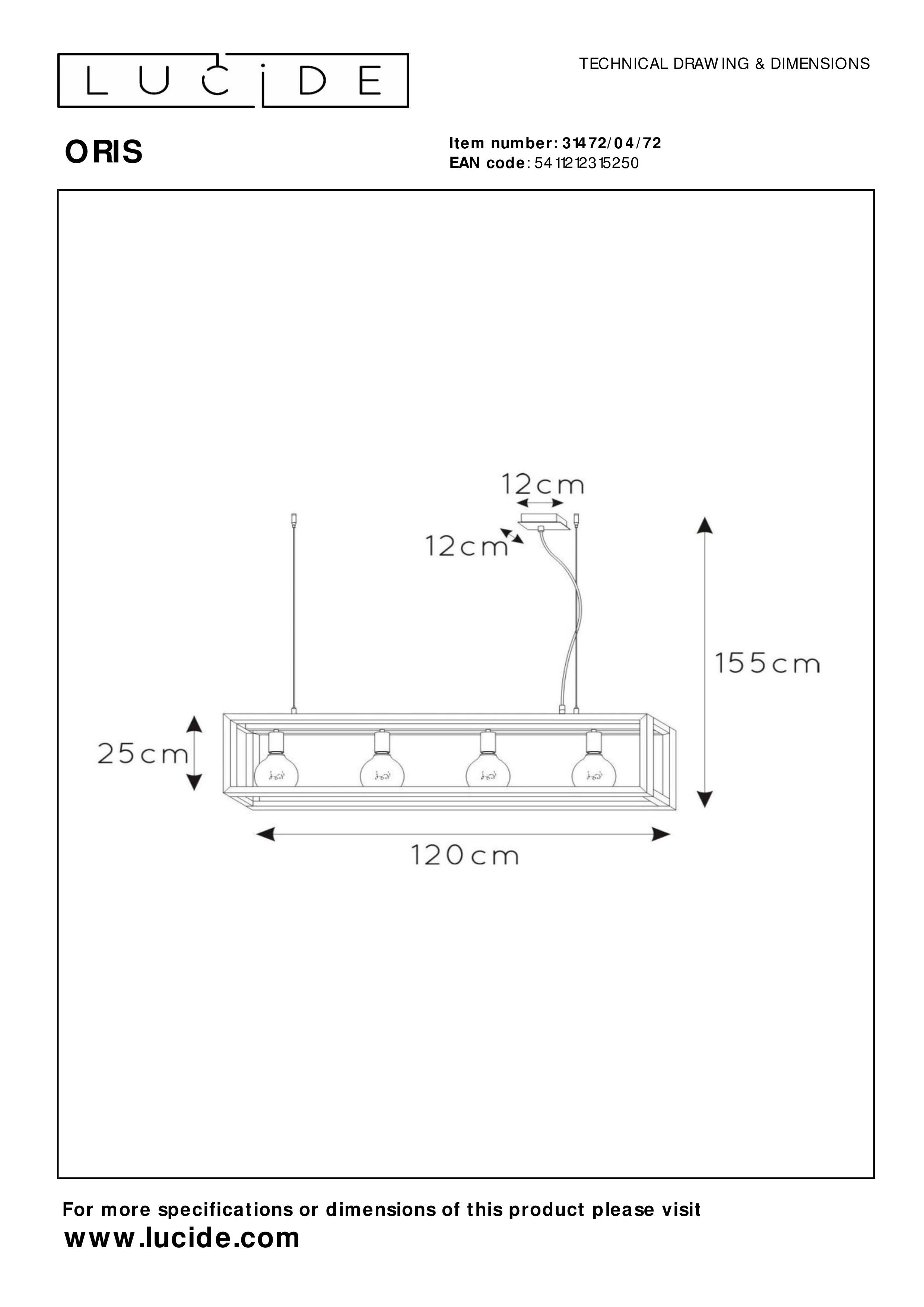 Lucide ORIS Pendant light 4xE27 Natural